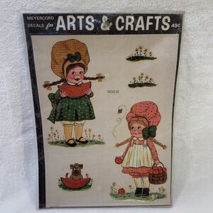 Meyercord Decals Vintage Watermelon Bonnet Girls Dog Flowers Original 1532-D NOS